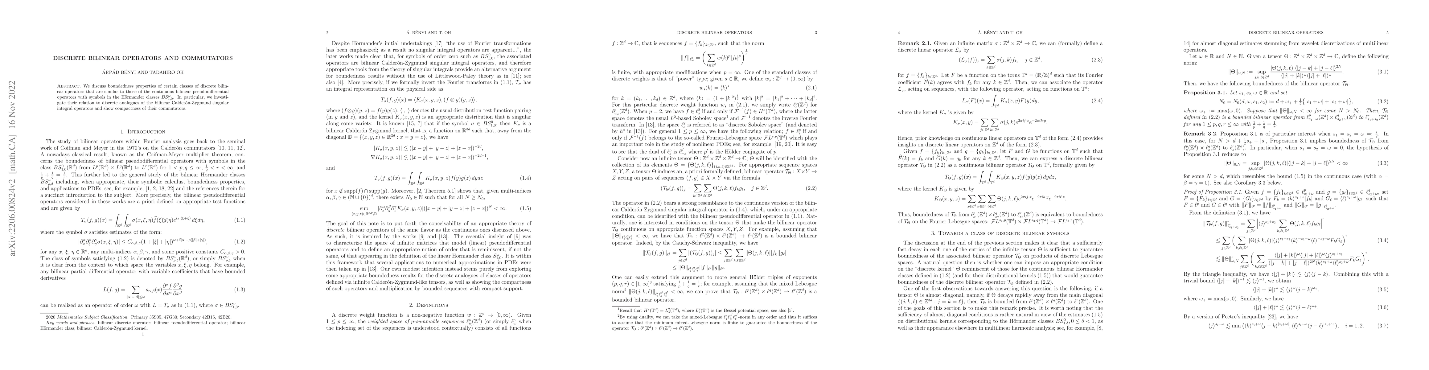 Thumbnail for Discrete bilinear operators and commutators