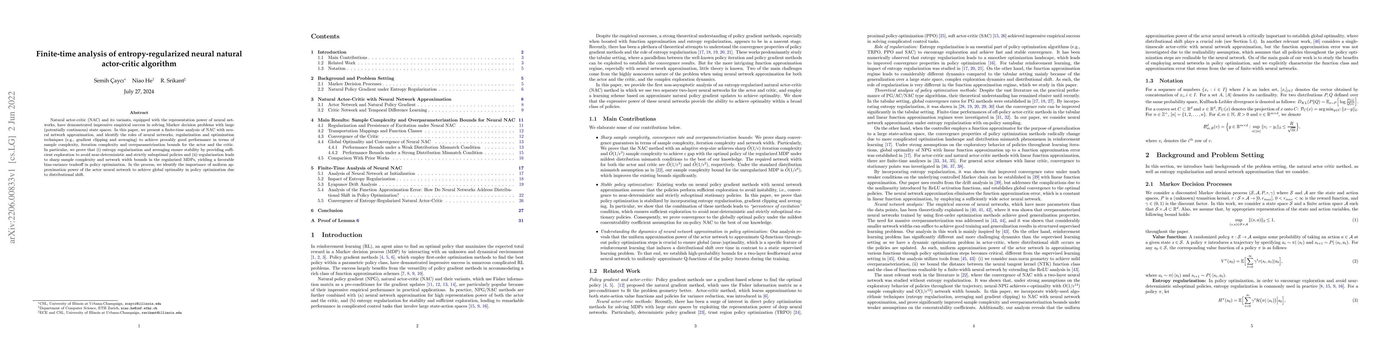 Thumbnail for Finite-Time Analysis of Entropy-Regularized Neural Natural Actor-Critic
  Algorithm