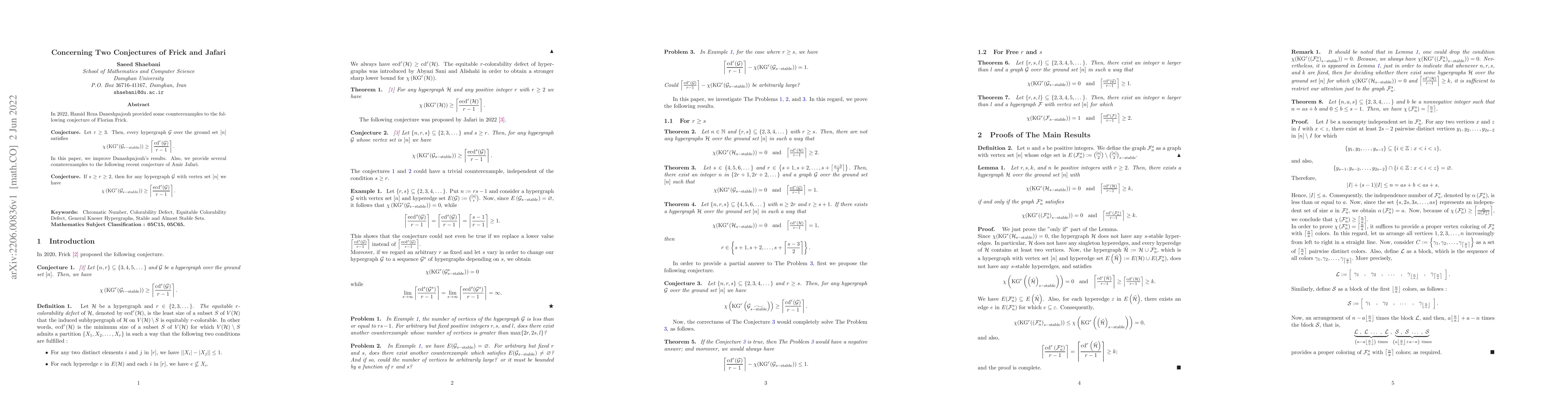 Thumbnail for Concerning Two Conjectures of Frick and Jafari