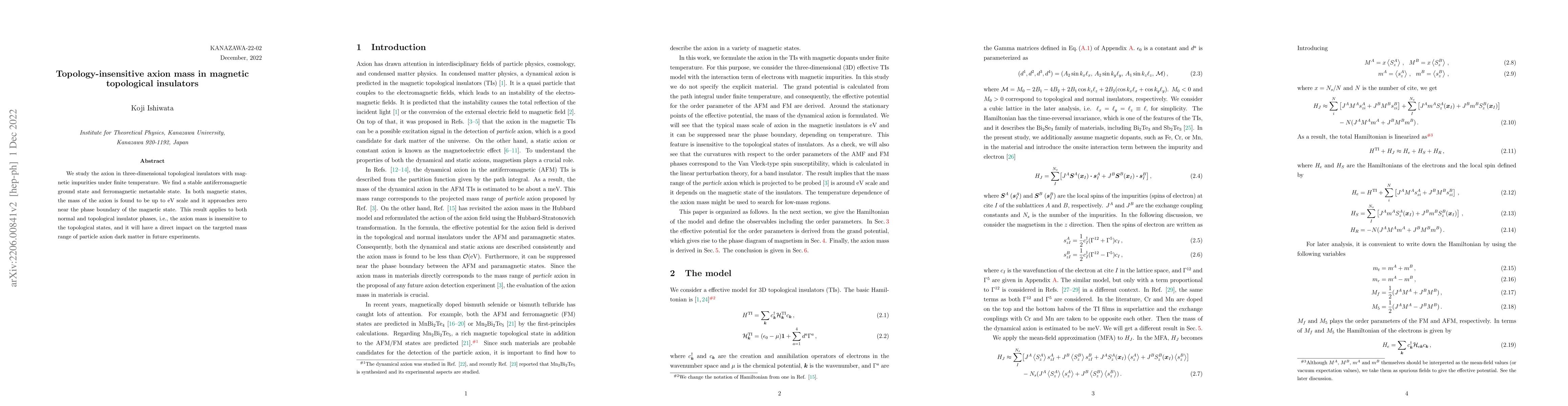 Thumbnail for Topology-insensitive axion mass in magnetic topological insulators