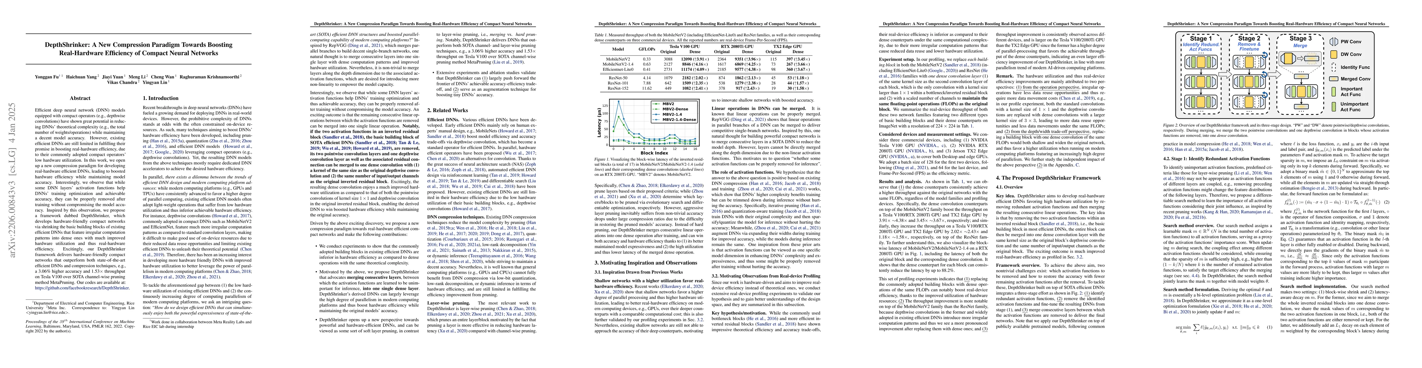 Thumbnail for DepthShrinker: A New Compression Paradigm Towards Boosting Real-Hardware
  Efficiency of Compact Neural Networks