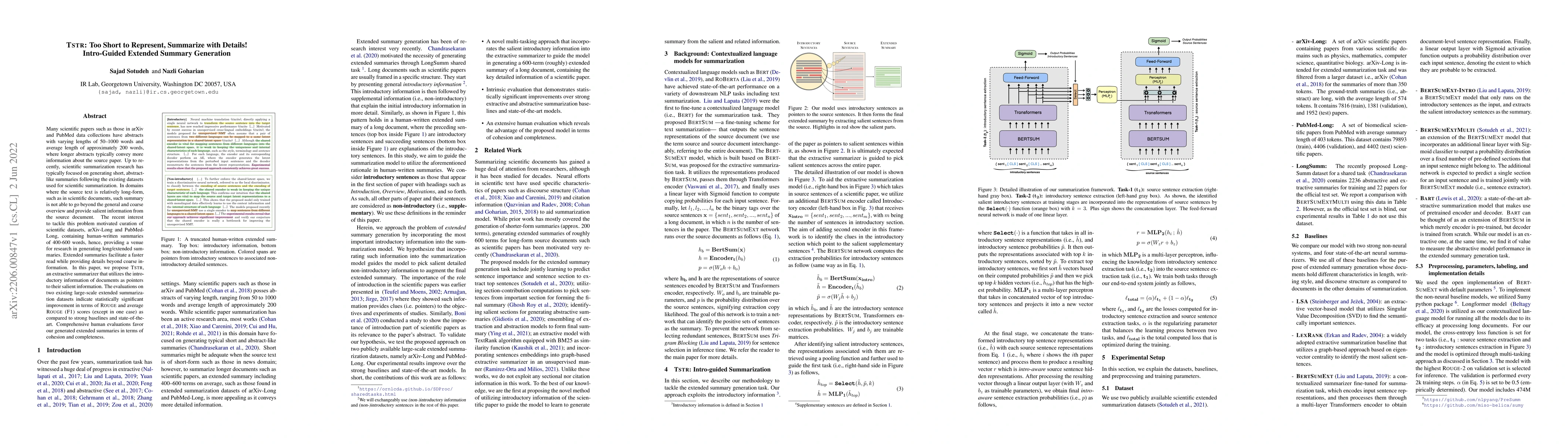 Thumbnail for TSTR: Too Short to Represent, Summarize with Details! Intro-Guided
  Extended Summary Generation