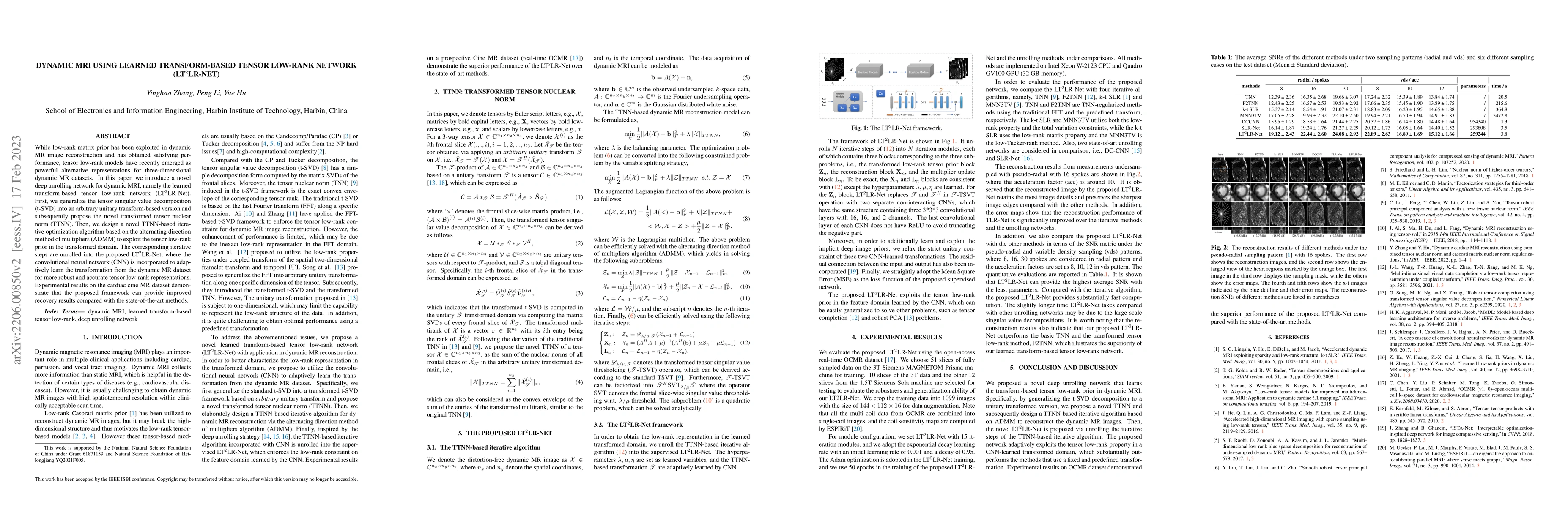 Thumbnail for Dynamic MRI using Learned Transform-based Tensor Low-Rank Network
  (LT$^2$LR-Net)