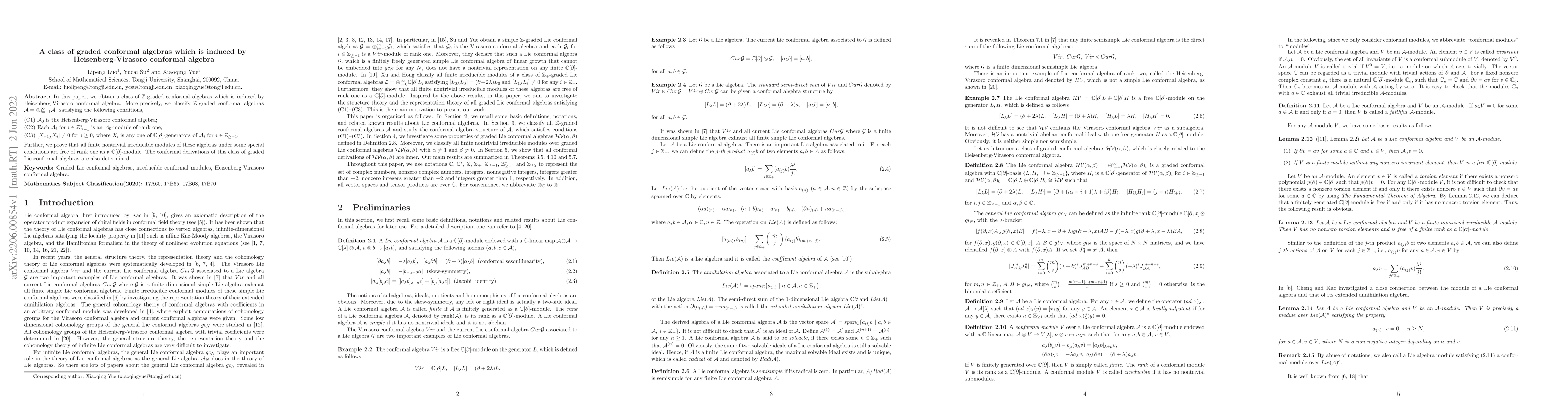 Thumbnail for A class of graded conformal algebras which is induced by
  Heisenberg-Virasoro conformal algebra
