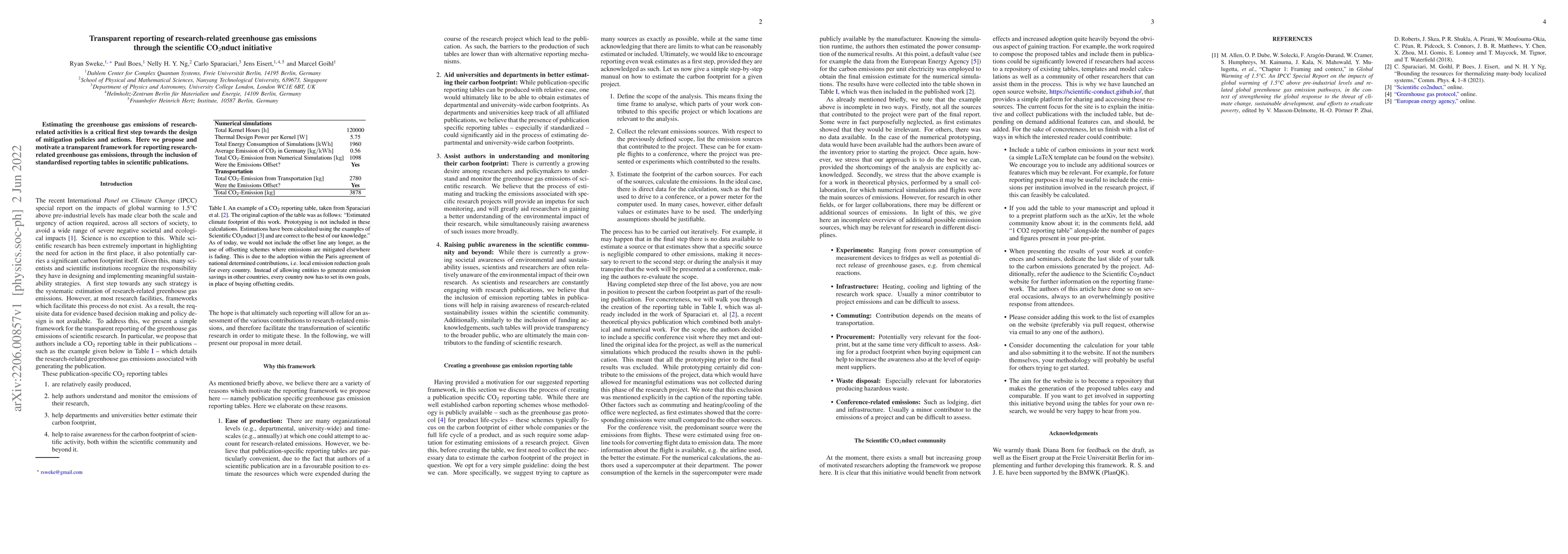 Thumbnail for Transparent reporting of research-related greenhouse gas emissions
  through the scientific CO$_2$nduct initiative