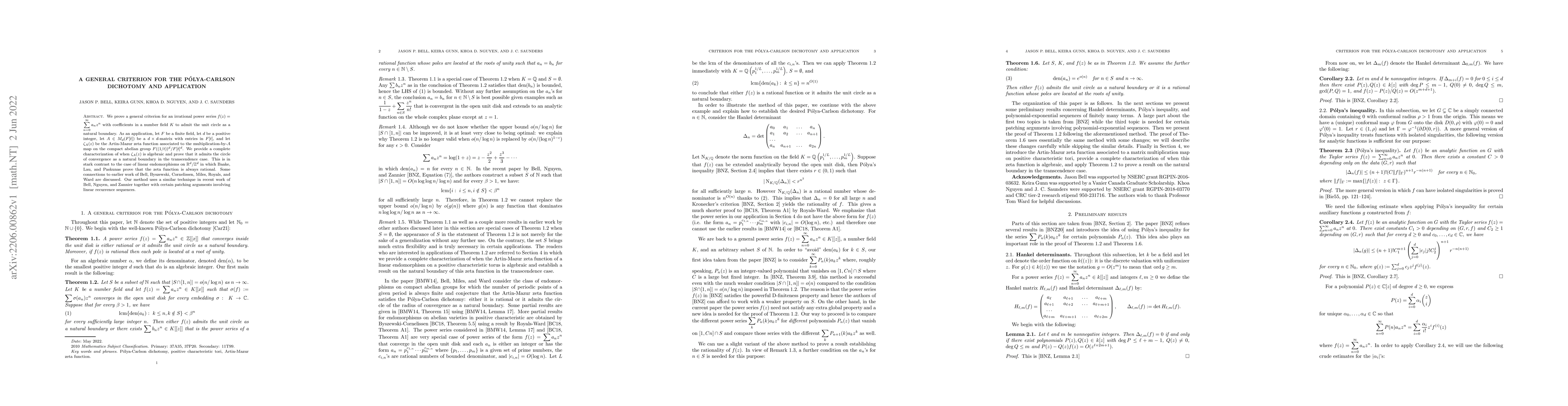 Thumbnail for A general criterion for the P\'{o}lya-Carlson dichotomy and application