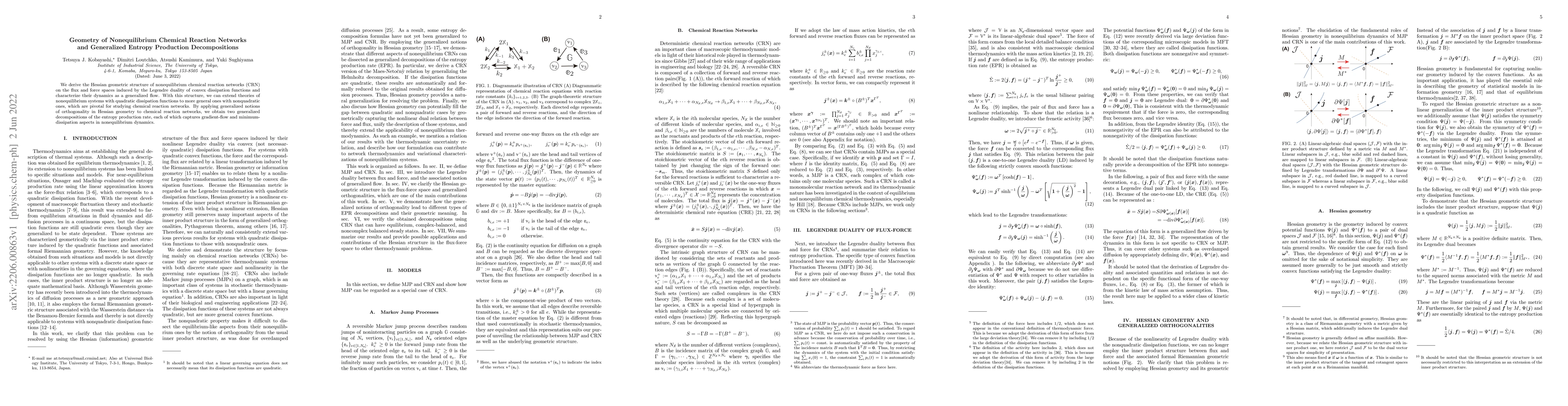 Thumbnail for Geometry of Nonequilibrium Chemical Reaction Networks and Generalized
  Entropy Production Decompositions