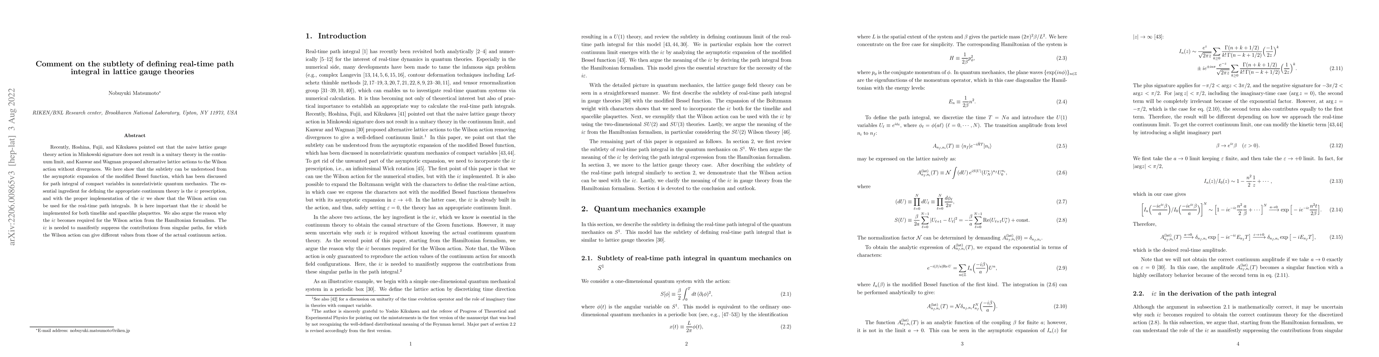 Thumbnail for Comment on the subtlety of defining real-time path integral in lattice
  gauge theories