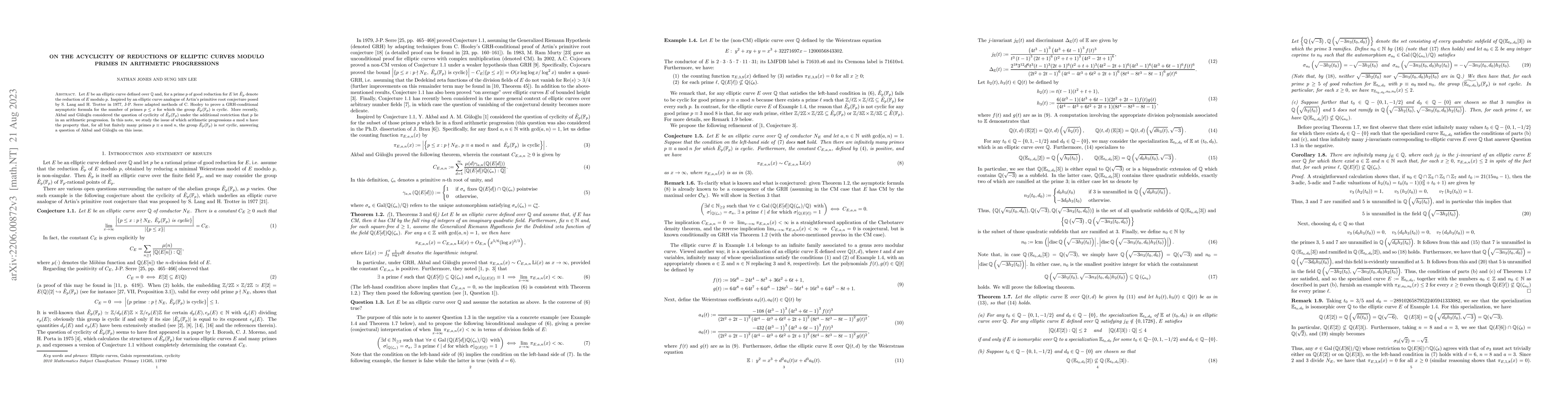 Thumbnail for On the acyclicity of reductions of elliptic curves modulo primes in
  arithmetic progressions
