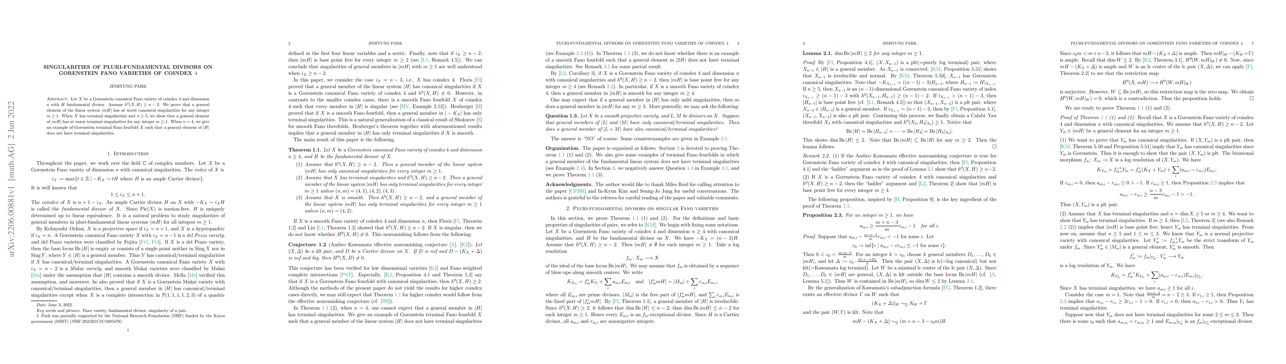 Thumbnail for Singularities of pluri-fundamental divisors on Gorenstein Fano varieties
  of coindex $4$