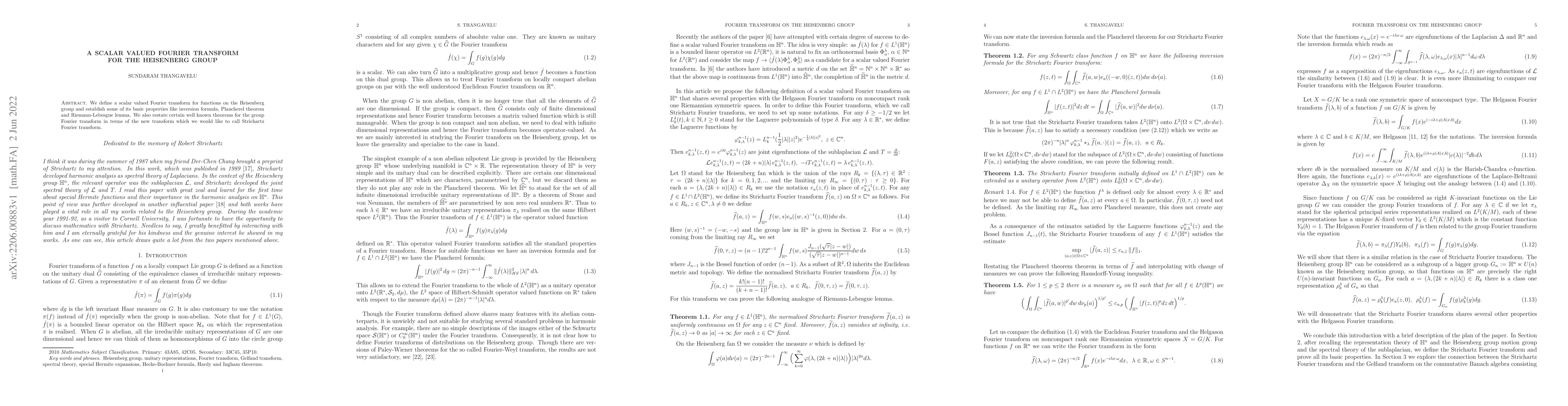 Thumbnail for A scalar valued Fourier transform for the Heisenberg group