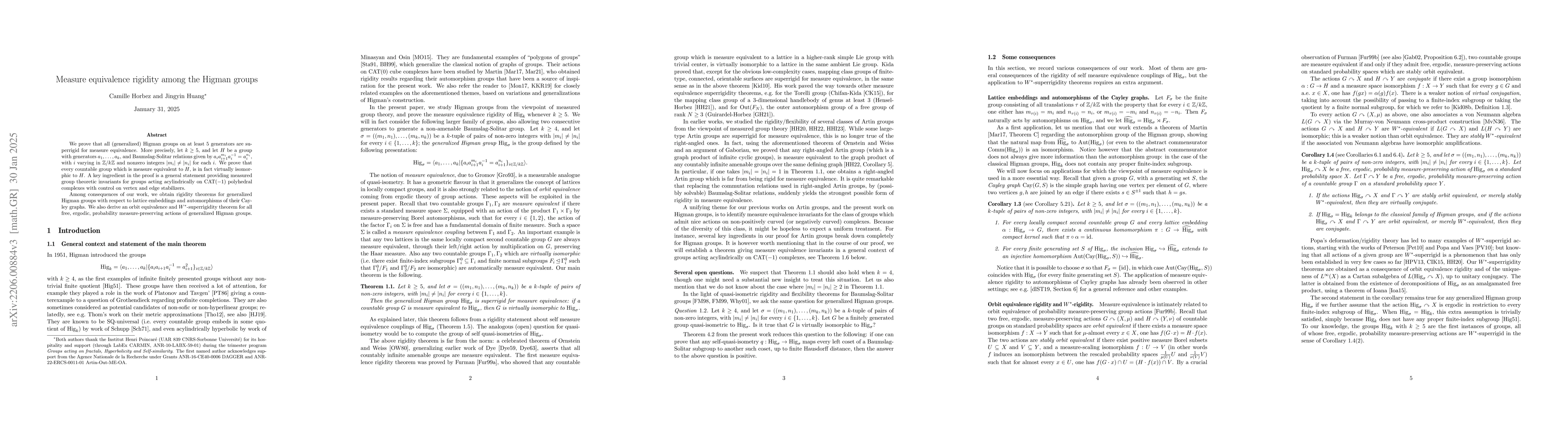 Thumbnail for Measure equivalence rigidity among the Higman groups