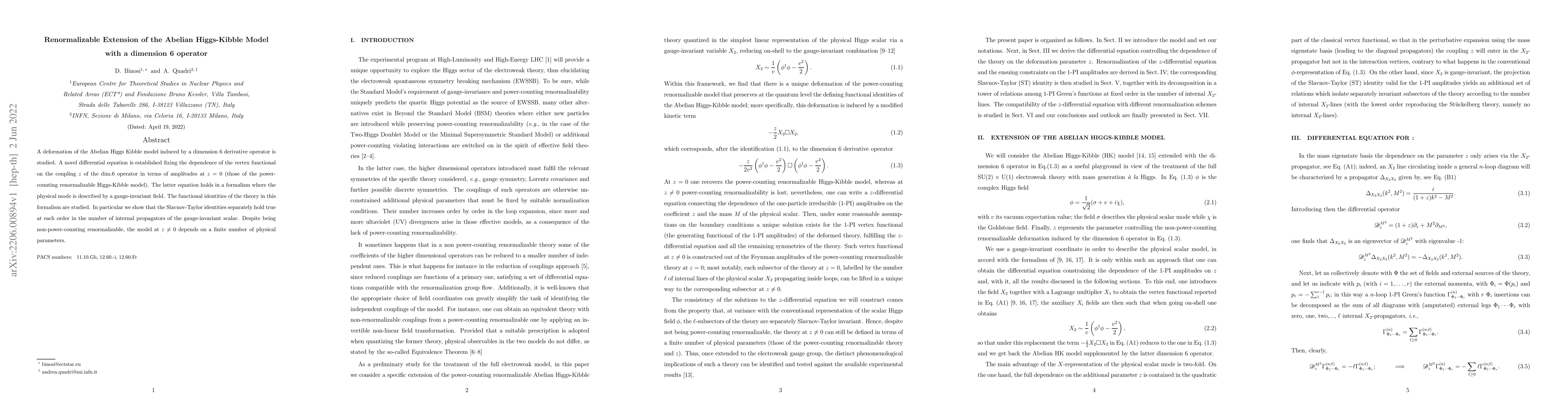 Thumbnail for Renormalizable Extension of the Abelian Higgs-Kibble Model with a
  dimension 6 operator