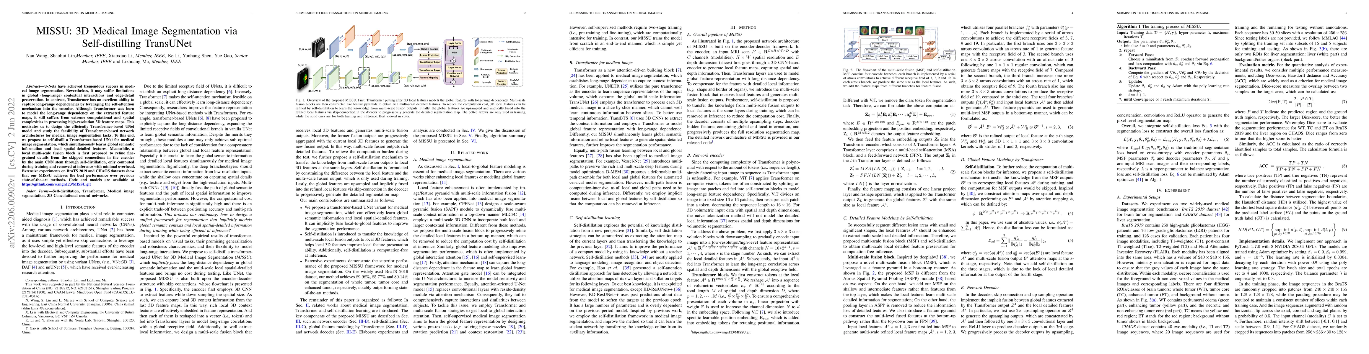 Thumbnail for MISSU: 3D Medical Image Segmentation via Self-distilling TransUNet