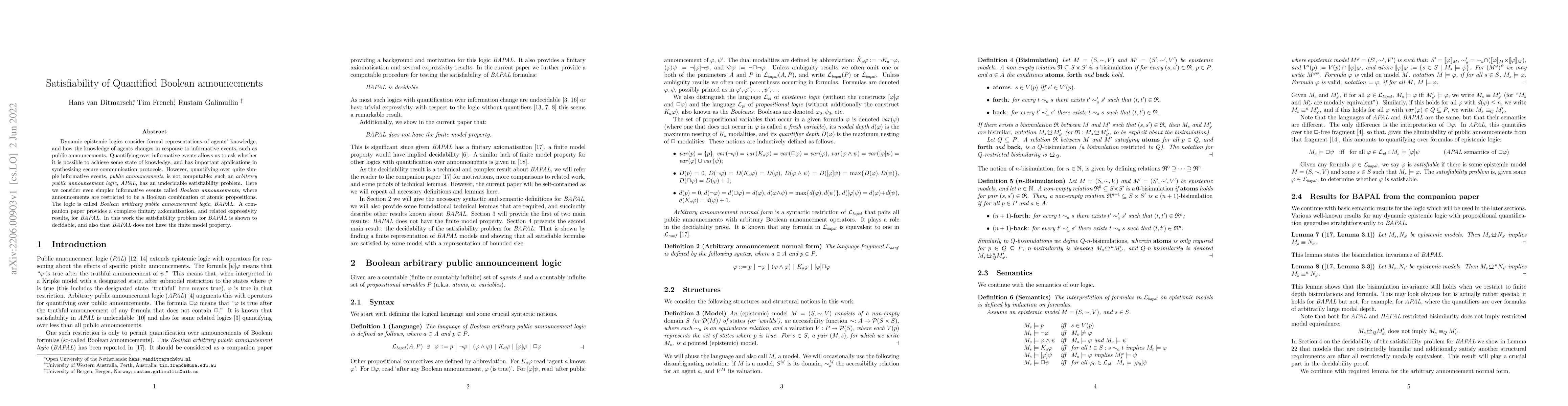Thumbnail for Satisfiability of Quantified Boolean Announcements