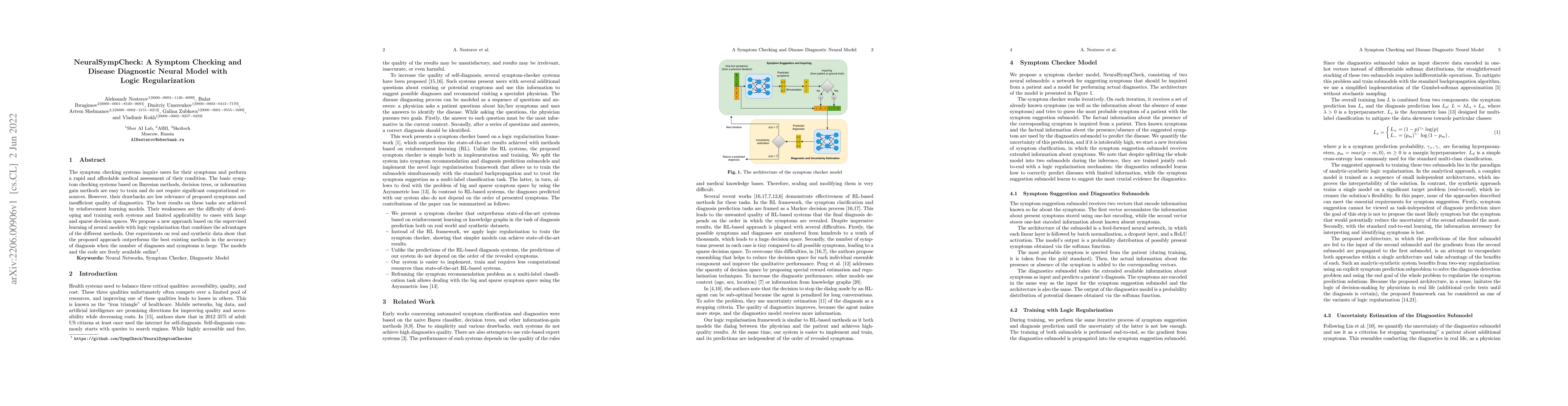 Thumbnail for NeuralSympCheck: A Symptom Checking and Disease Diagnostic Neural Model
  with Logic Regularization