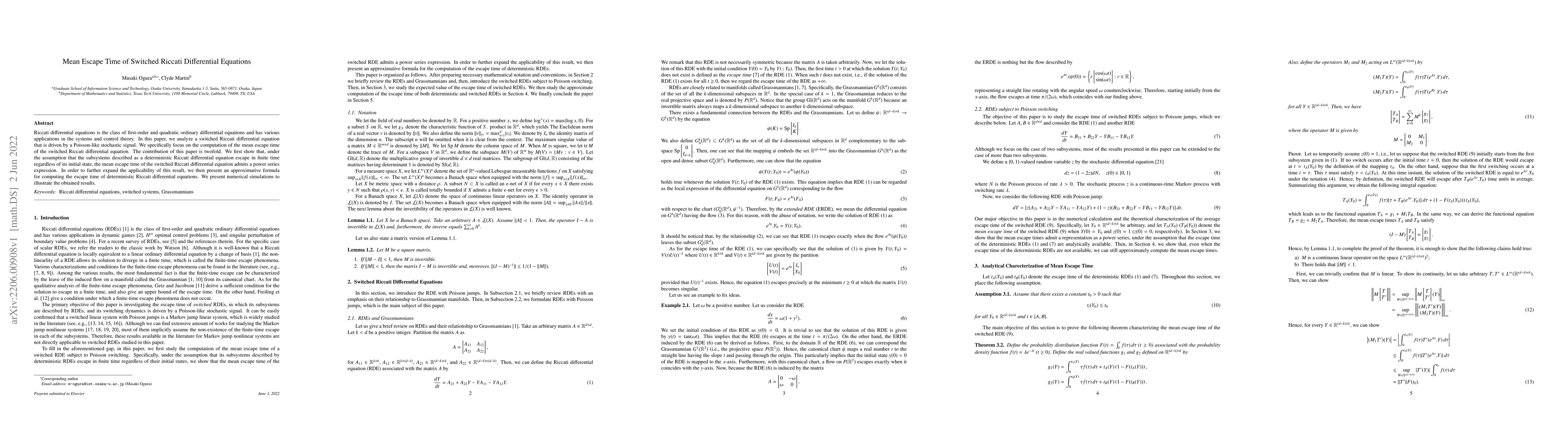 Thumbnail for Mean Escape Time of Switched Riccati Differential Equations