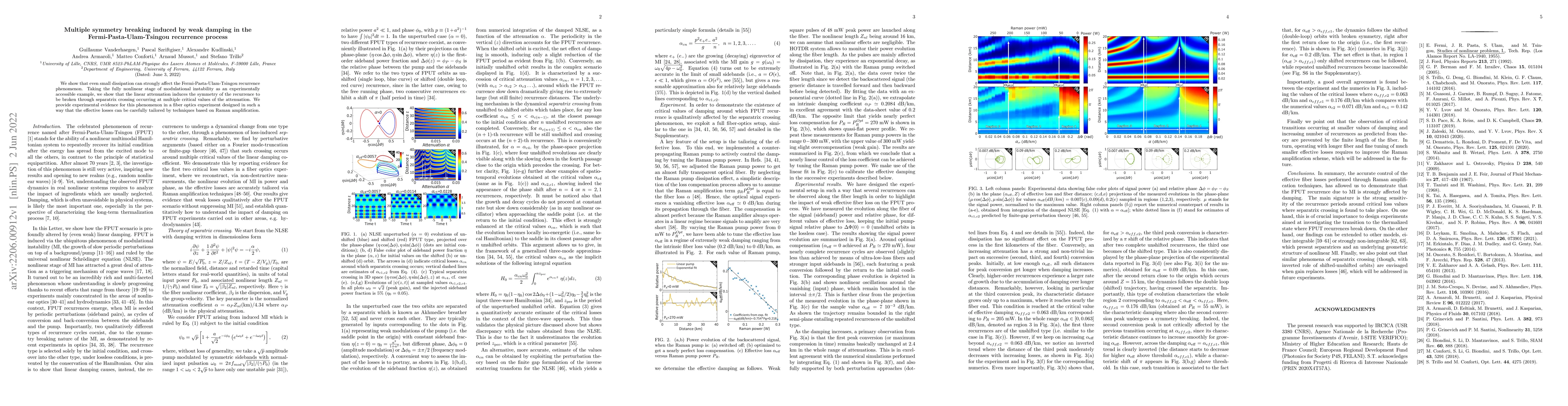 Thumbnail for Multiple symmetry breaking induced by weak damping in the
  Fermi-Pasta-Ulam-Tsingou recurrence process