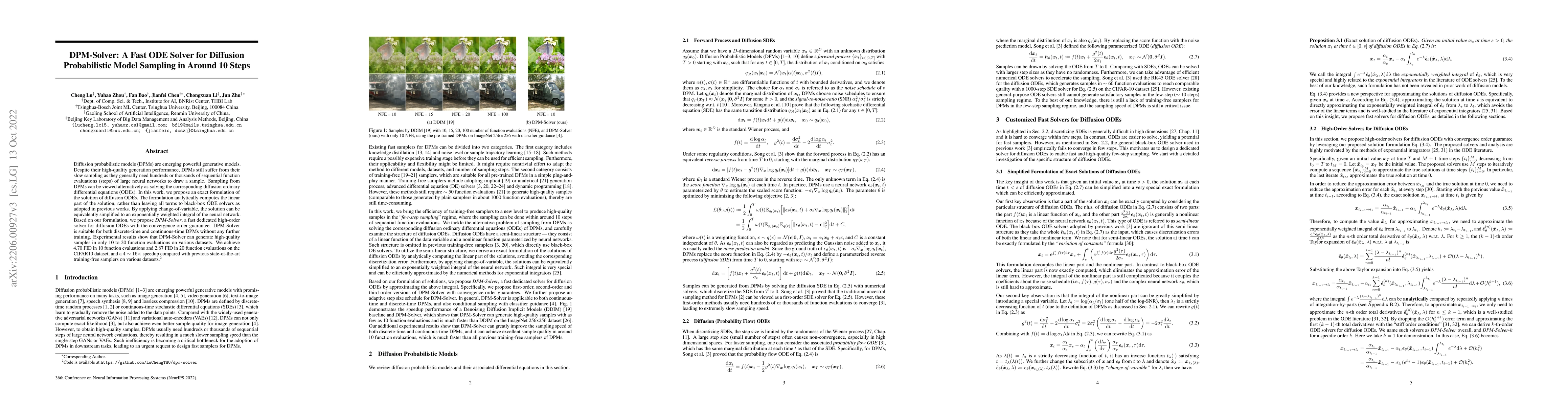 Thumbnail for DPM-Solver: A Fast ODE Solver for Diffusion Probabilistic Model Sampling
  in Around 10 Steps