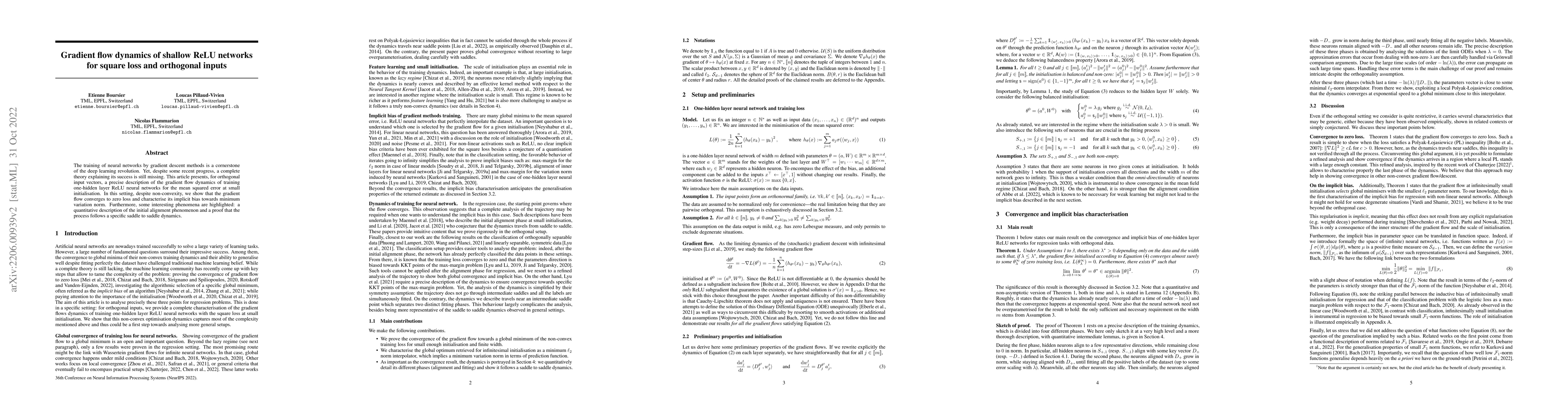 Thumbnail for Gradient flow dynamics of shallow ReLU networks for square loss and
  orthogonal inputs