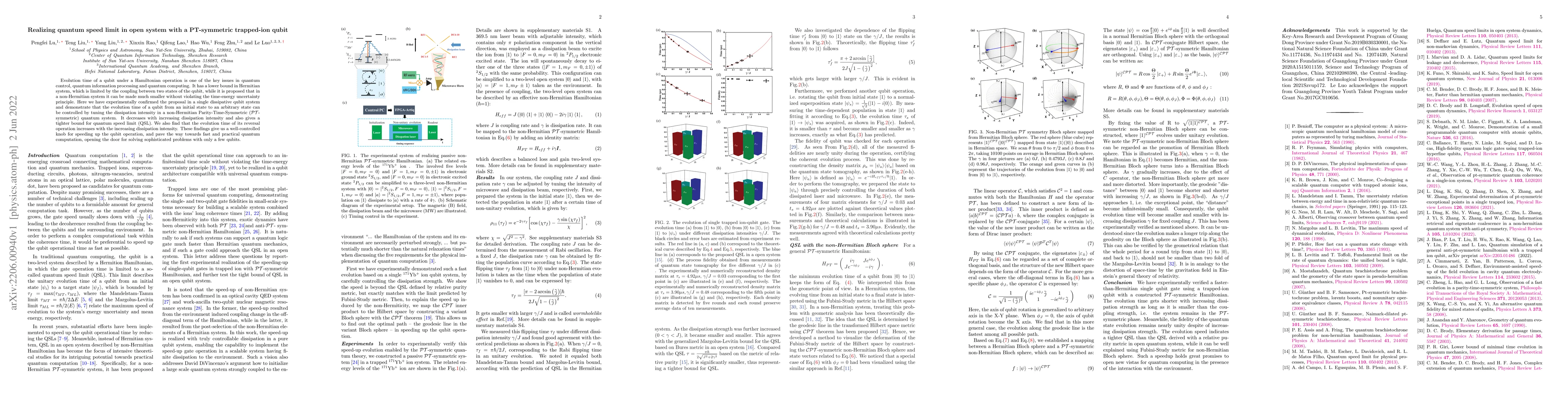 Thumbnail for Realizing quantum speed limit in open system with a PT-symmetric
  trapped-ion qubit