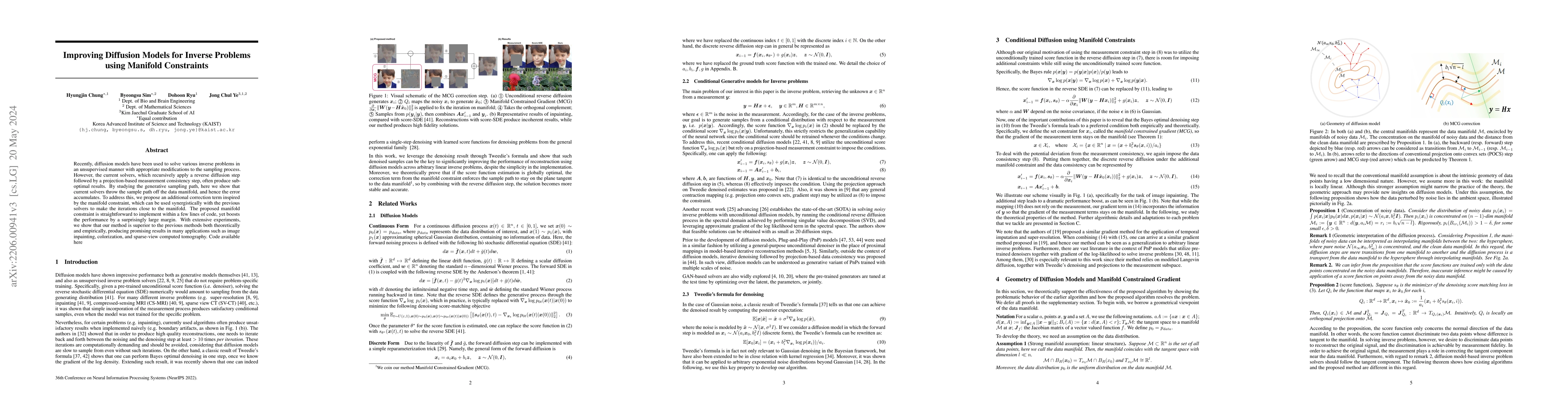 Thumbnail for Improving Diffusion Models for Inverse Problems using Manifold
  Constraints