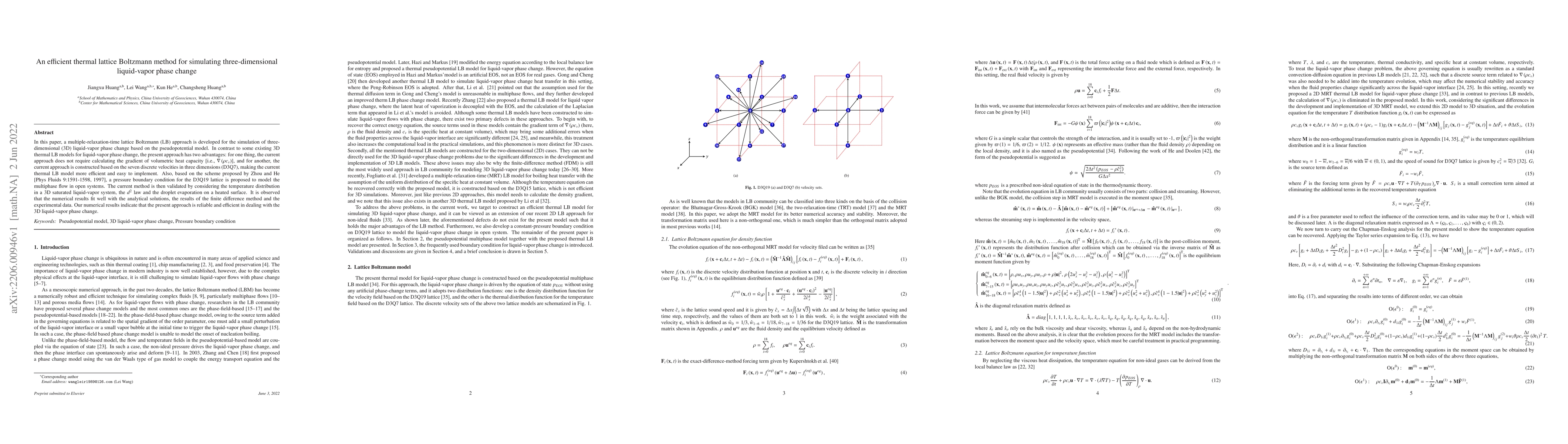 Thumbnail for An efficient thermal lattice Boltzmann method for simulating
  three-dimensional liquid-vapor phase change