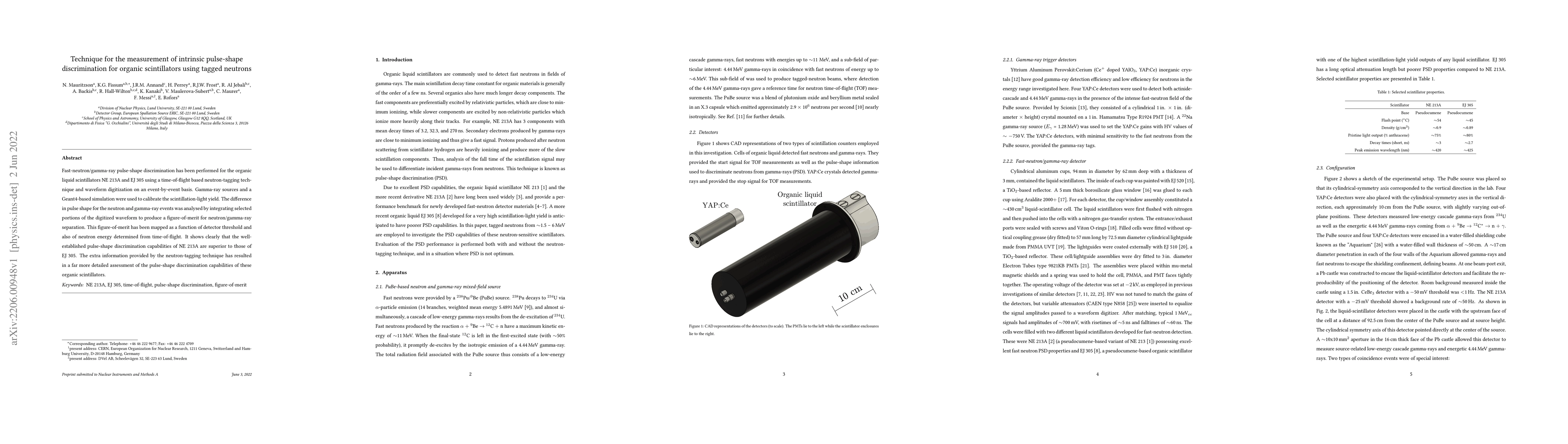 Thumbnail for Technique for the measurement of intrinsic pulse-shape discrimination
  for organic scintillators using tagged neutrons