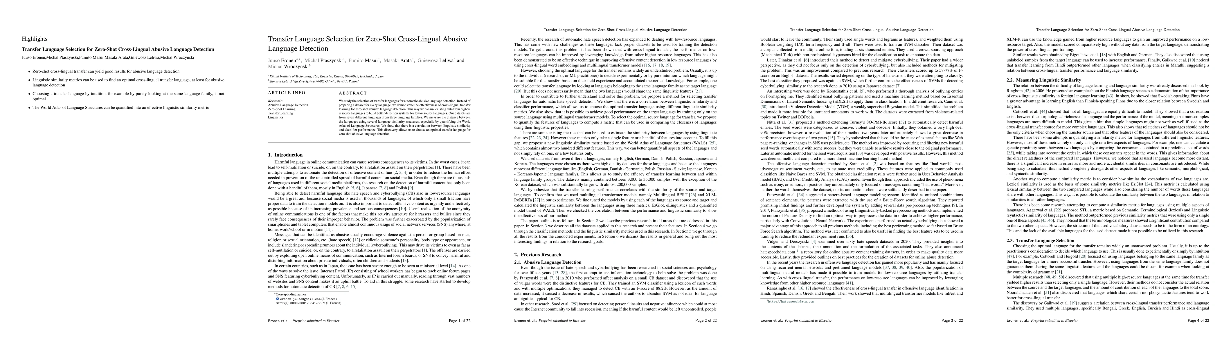 Thumbnail for Transfer Language Selection for Zero-Shot Cross-Lingual Abusive Language
  Detection