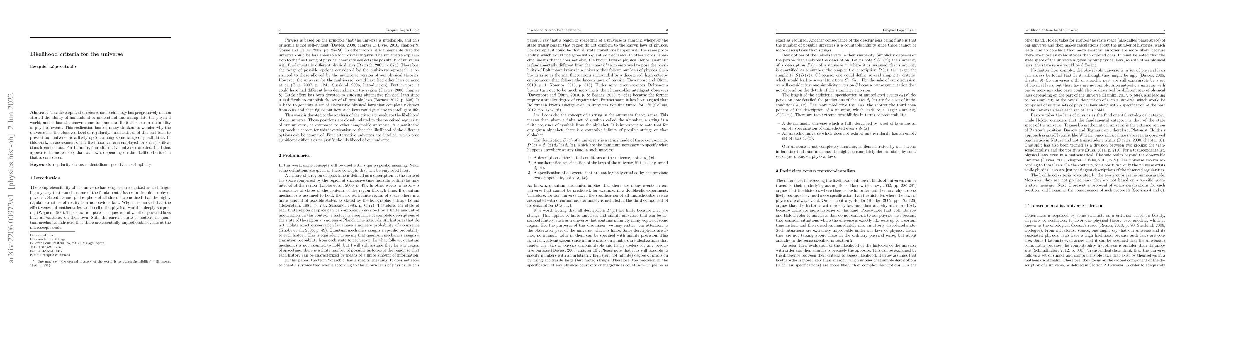 Thumbnail for Likelihood criteria for the universe