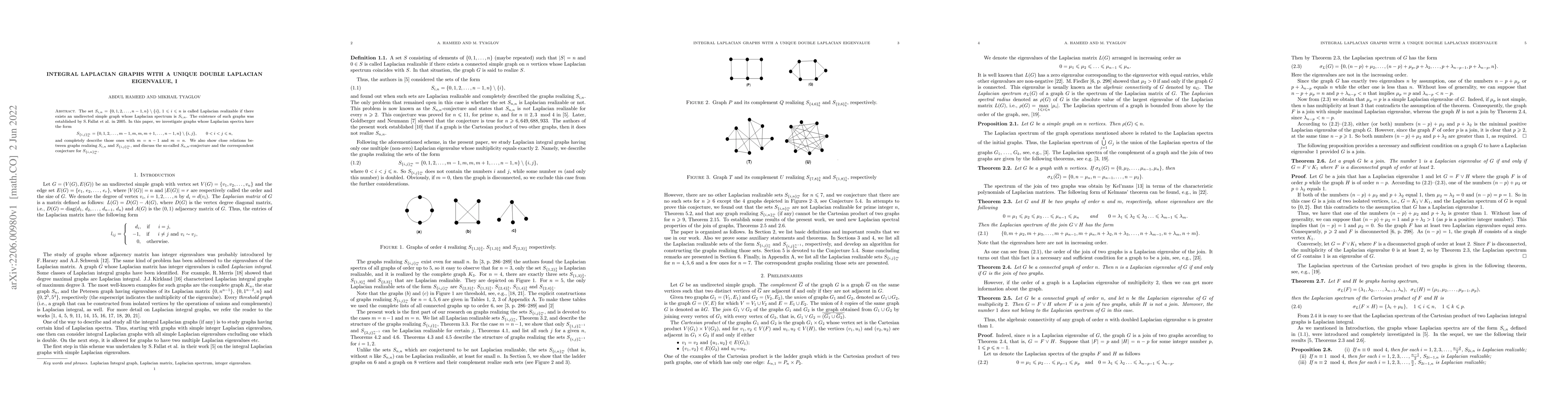 Thumbnail for Integral Laplacian graphs with a unique double Laplacian eigenvalue, I