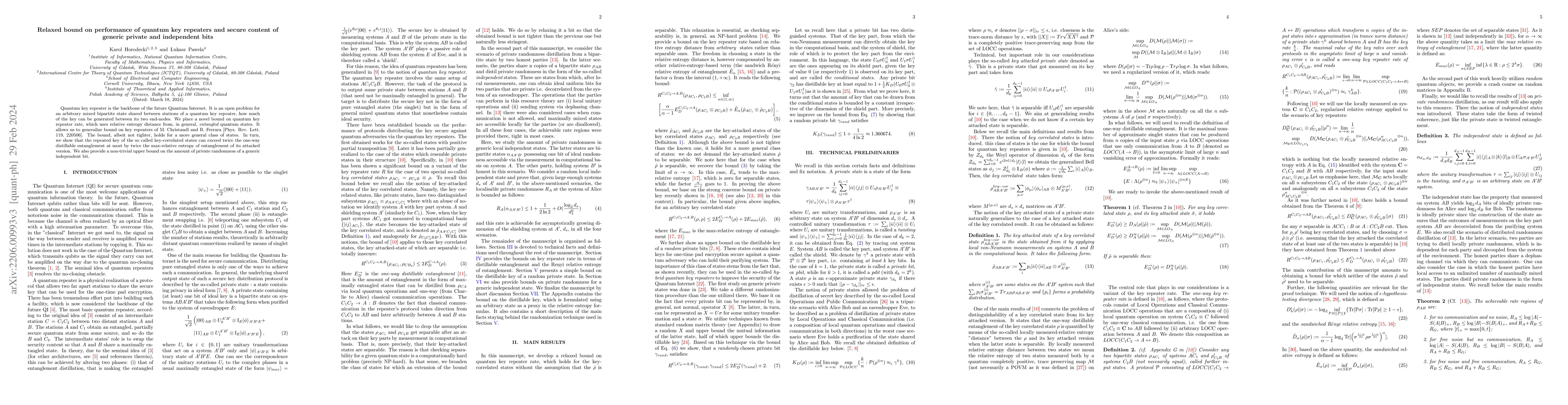 Thumbnail for Relaxed bound on performance of quantum key repeaters and secure content
  of generic private and independent bits