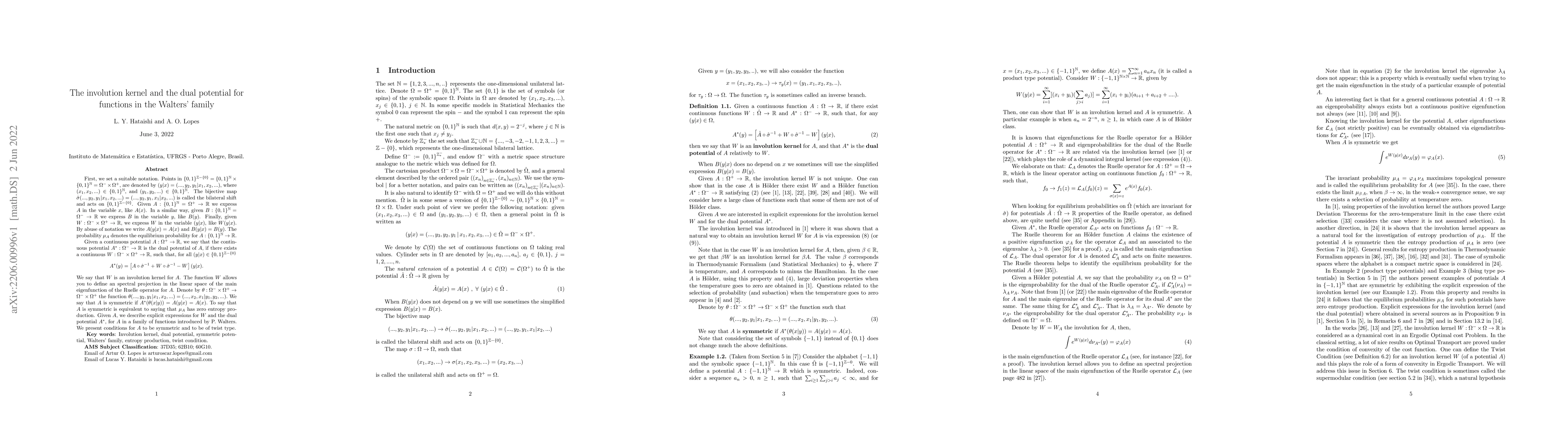 Thumbnail for The involution kernel and the dual potential for functions in the
  Walters family