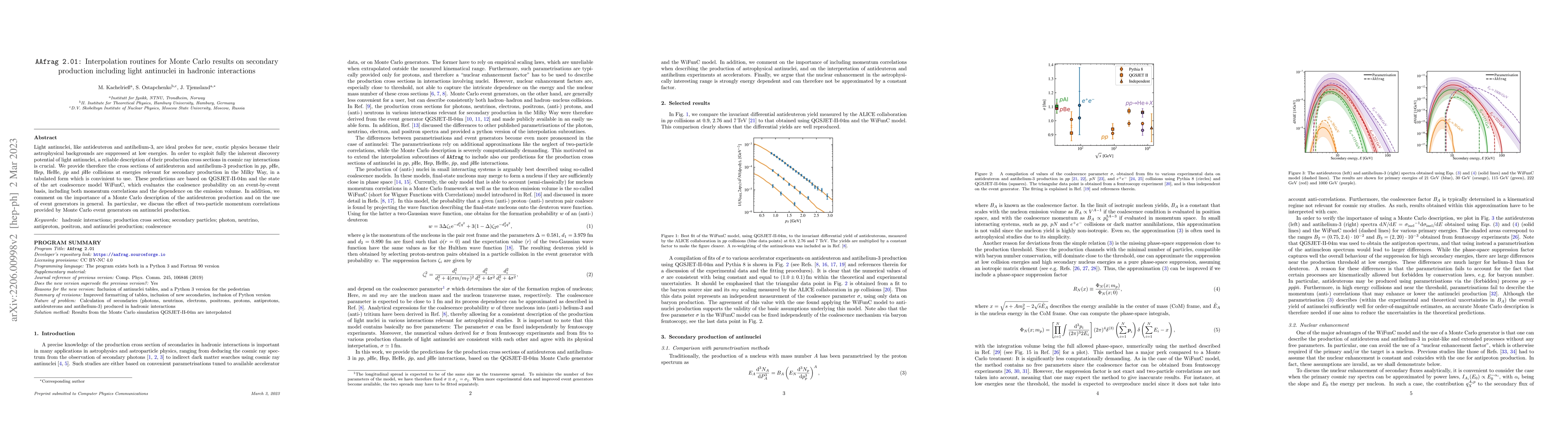 Thumbnail for AAfrag 2.01: Interpolation routines for Monte Carlo results on secondary
  production including light antinuclei in hadronic interactions