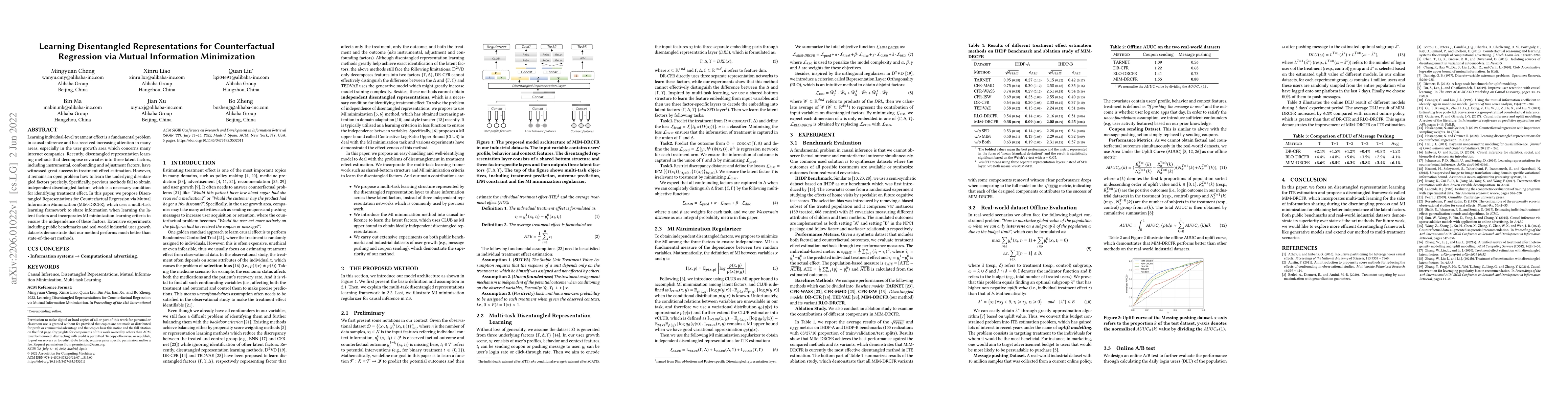 Thumbnail for Learning Disentangled Representations for Counterfactual Regression via
  Mutual Information Minimization