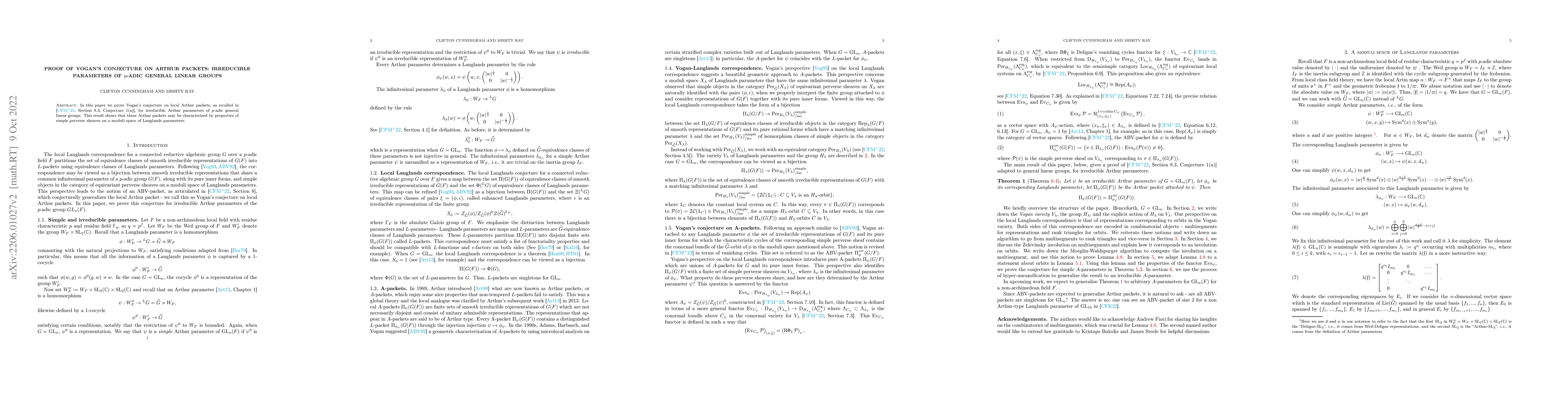 Thumbnail for Proof of Vogan's conjecture on Arthur packets: irreducible parameters of
  p-adic general linear groups