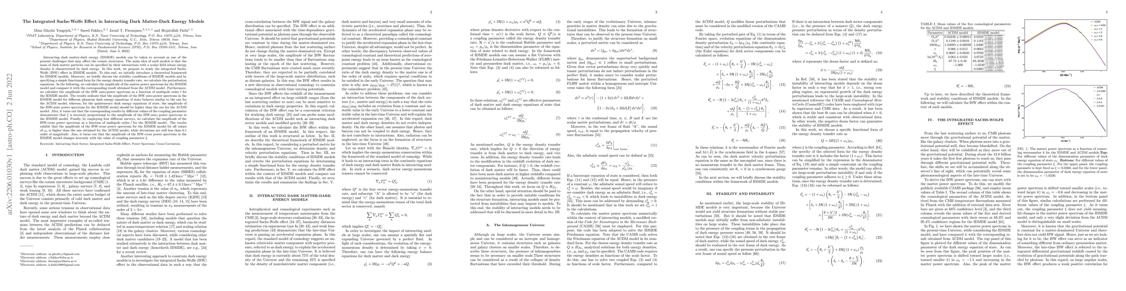 Thumbnail for The Integrated Sachs-Wolfe Effect in Interacting Dark Matter-Dark Energy
  Models