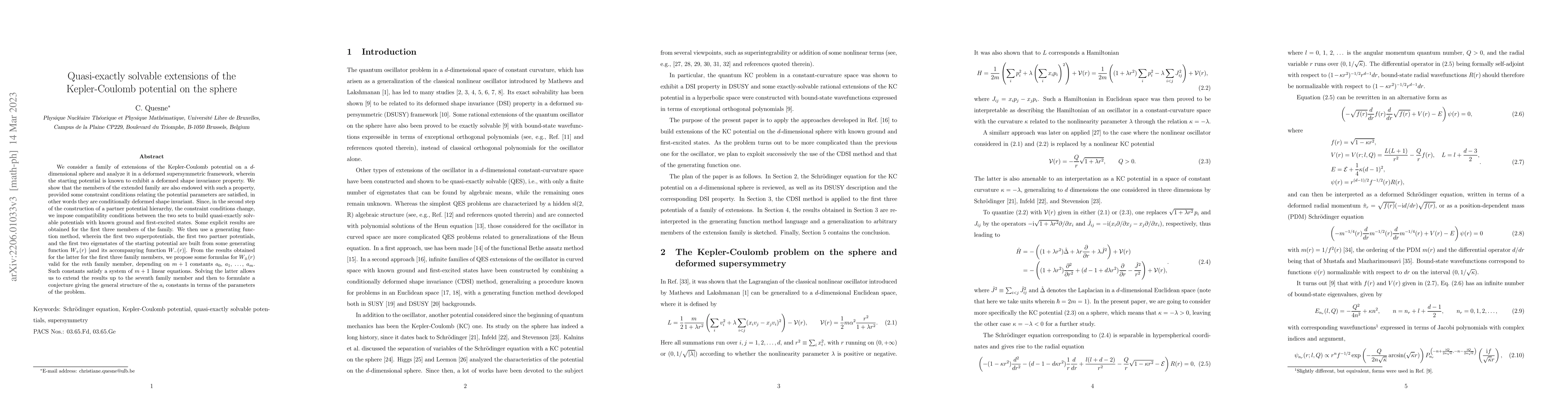Thumbnail for Quasi-exactly solvable extensions of the Kepler-Coulomb potential on the
  sphere
