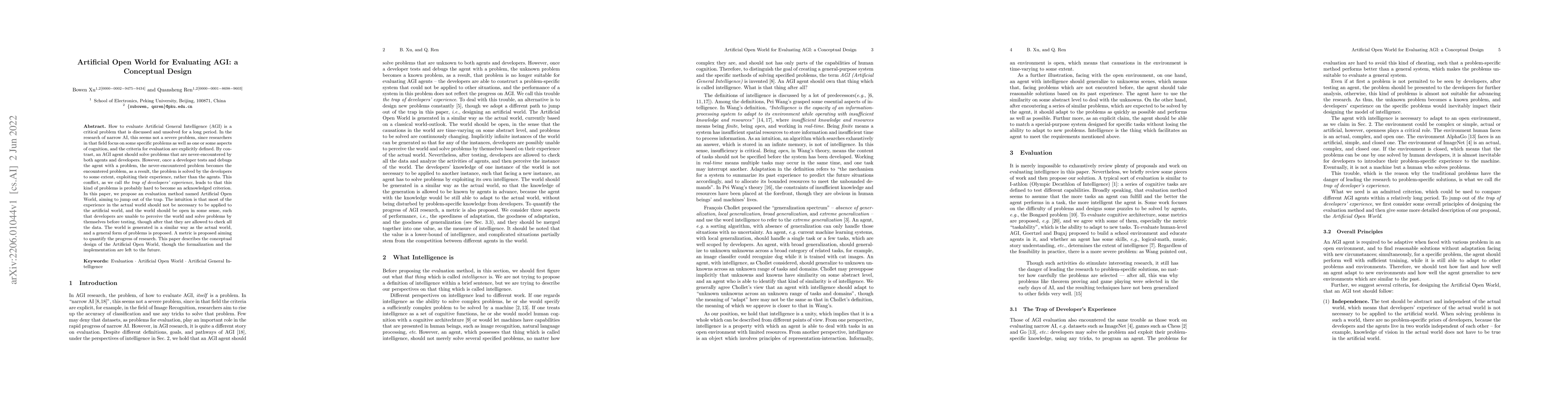 Thumbnail for Artificial Open World for Evaluating AGI: a Conceptual Design