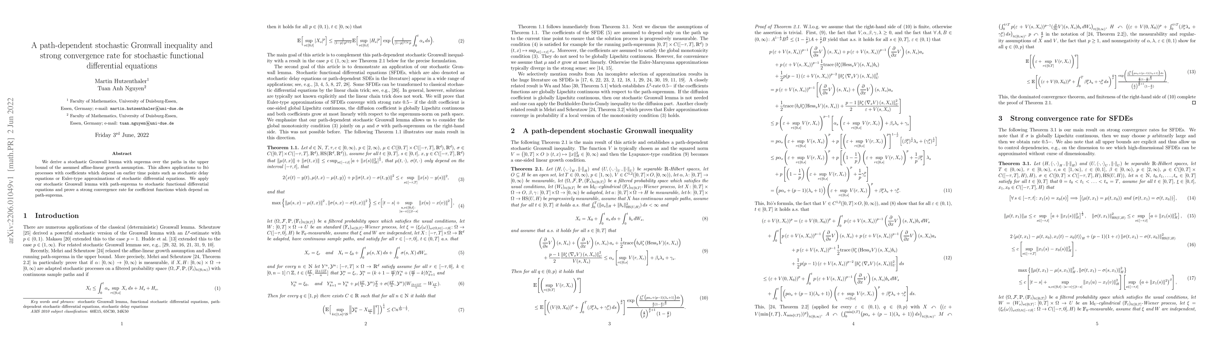 Thumbnail for A path-dependent stochastic Gronwall inequality and strong convergence
  rate for stochastic functional differential equations
