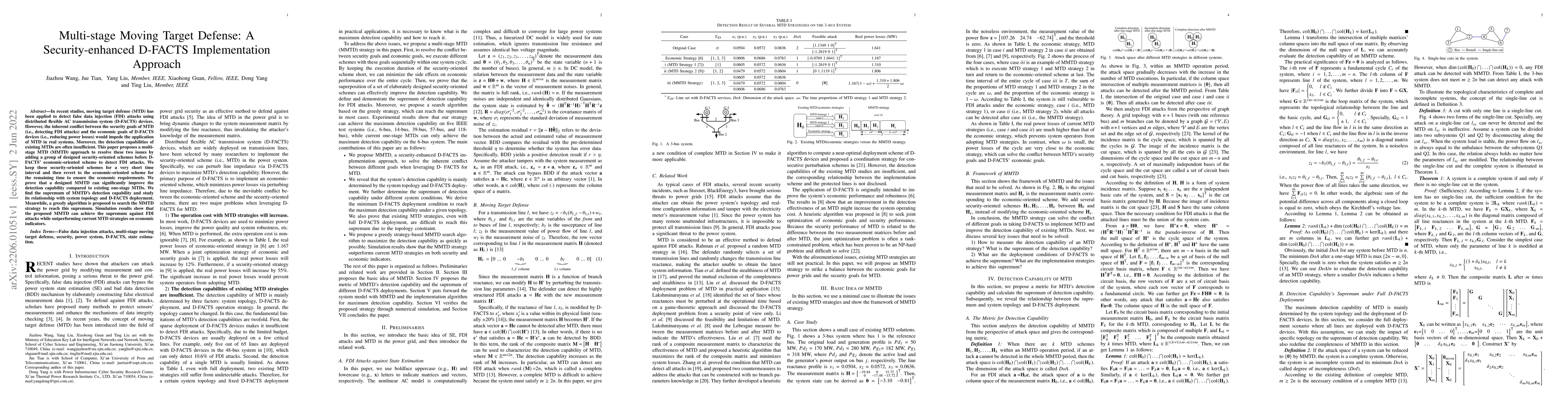 Thumbnail for Multi-stage Moving Target Defense: A Security-enhanced D-FACTS
  Implementation Approach