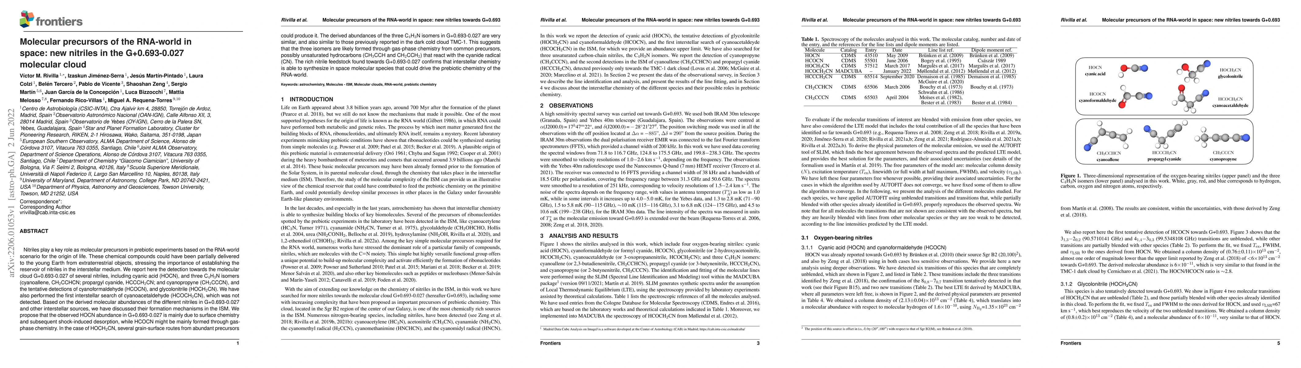 Thumbnail for Molecular precursors of the RNA-world in space: new nitriles in the
  G+0.693-0.027 molecular cloud