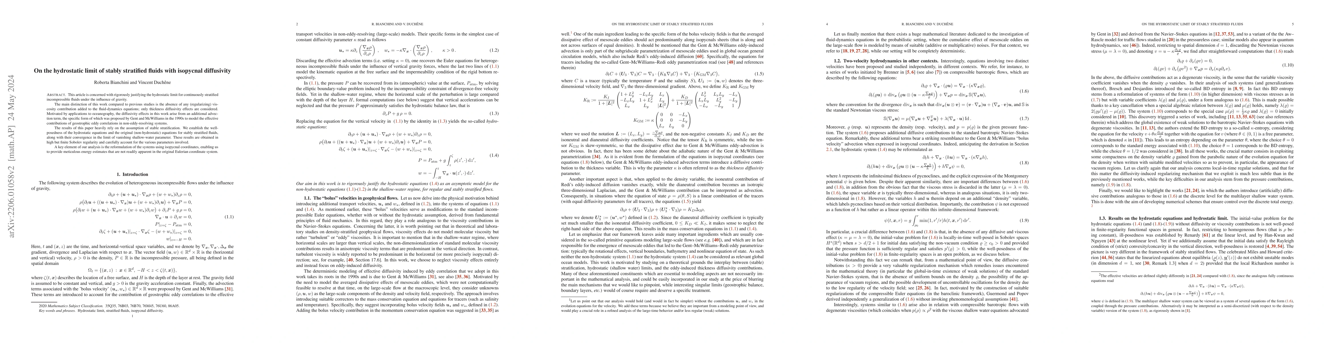 Thumbnail for On the hydrostatic limit of stably stratified fluids with isopycnal
  diffusivity