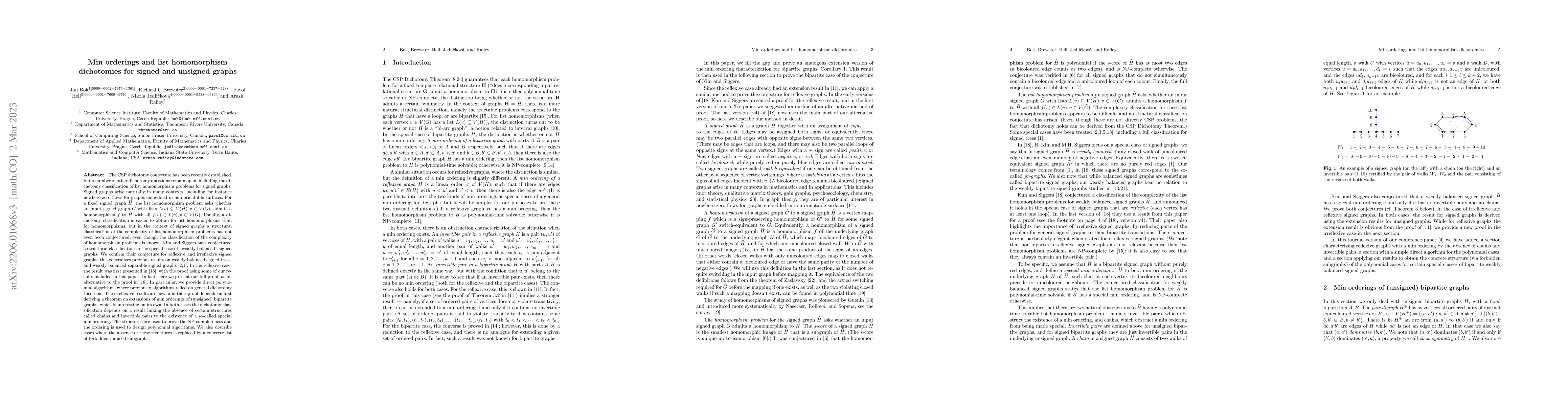 Thumbnail for Min orderings and list homomorphism dichotomies for signed and unsigned
  graphs