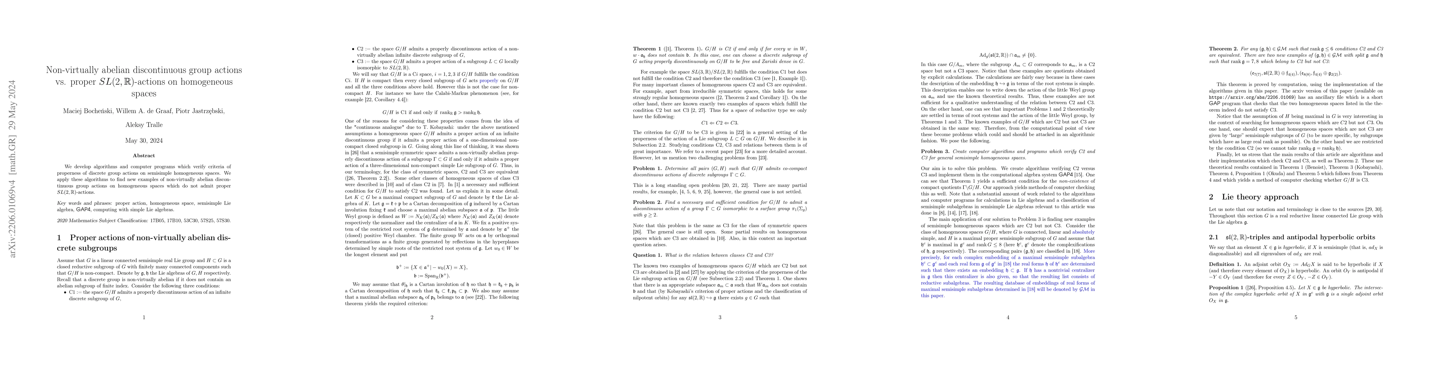 Thumbnail for Non-virtually abelian discontinuous group actions vs. proper
  SL(2,R)-actions on homogeneous spaces