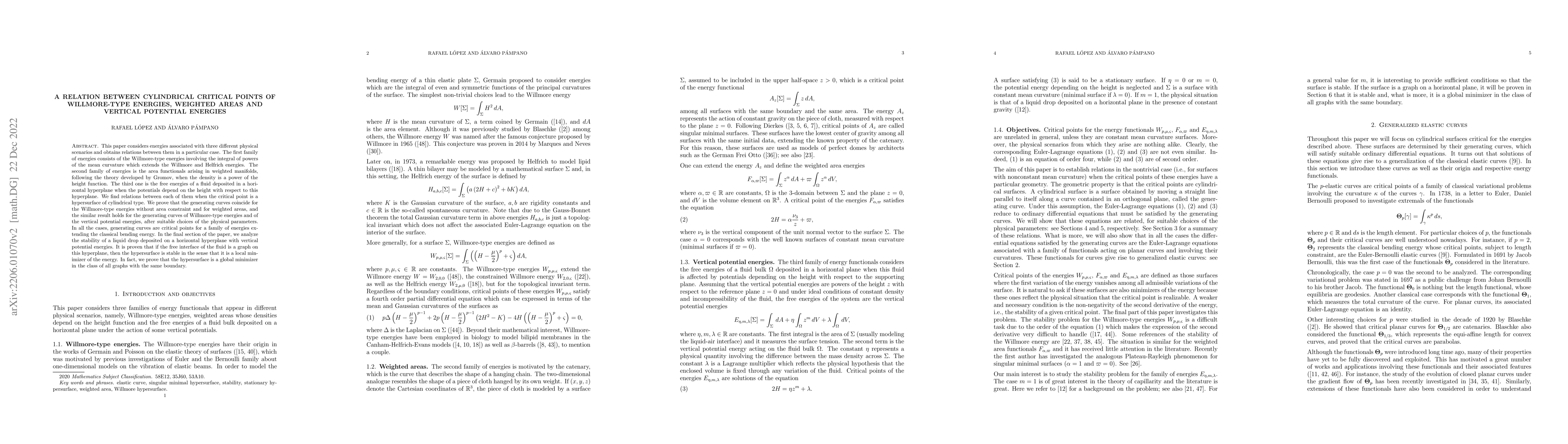 Thumbnail for A relation between cylindrical critical points of Willmore-type
  energies, weighted areas and vertical potential energies