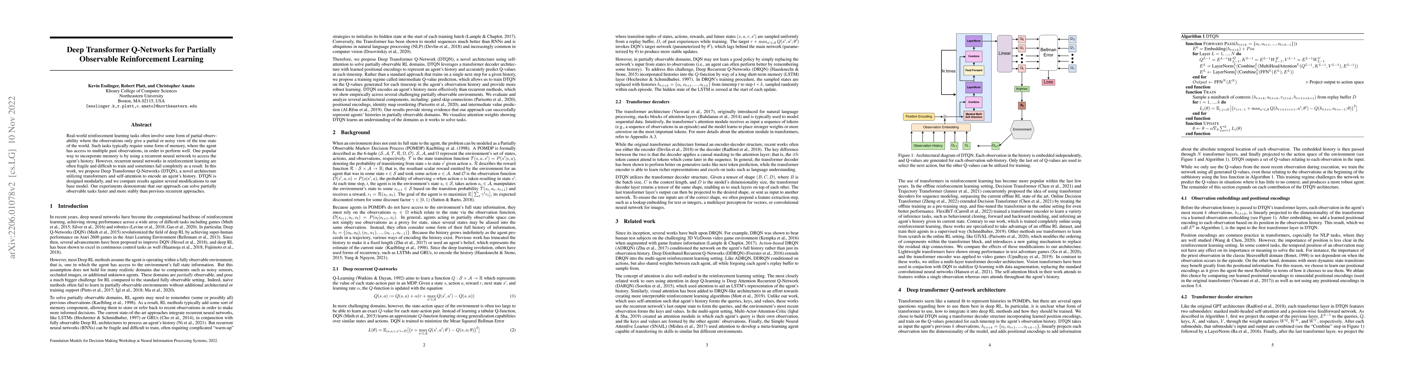 Thumbnail for Deep Transformer Q-Networks for Partially Observable Reinforcement
  Learning