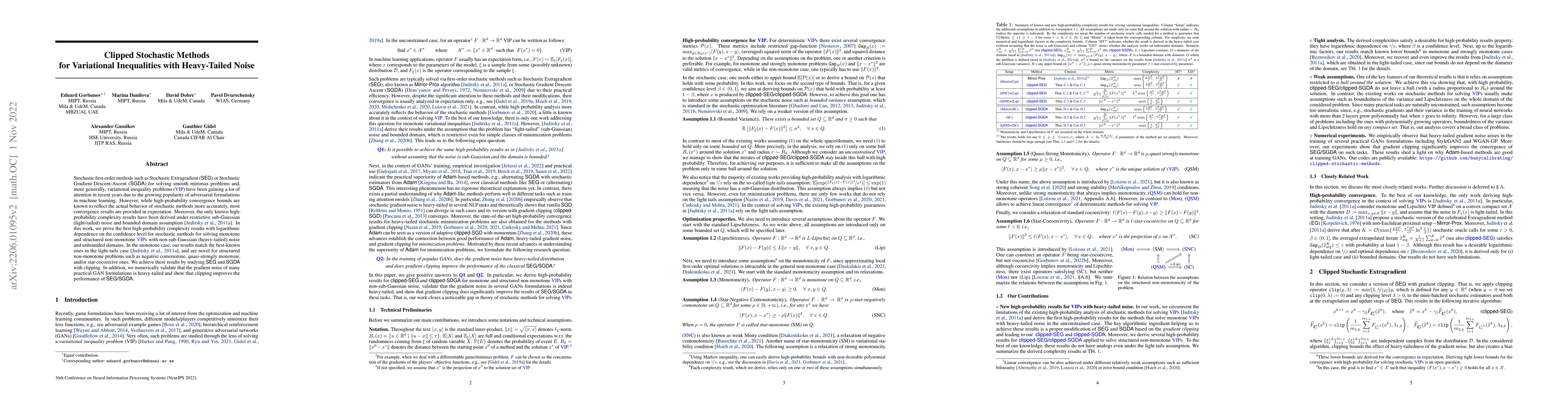 Thumbnail for Clipped Stochastic Methods for Variational Inequalities with
  Heavy-Tailed Noise