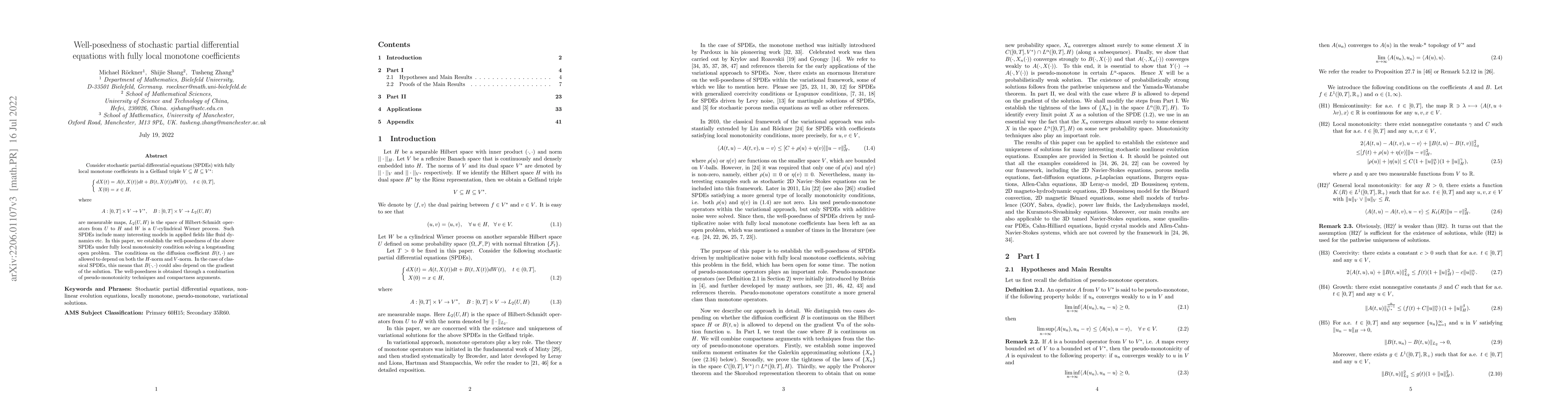 Thumbnail for Well-posedness of stochastic partial differential equations with fully
  local monotone coefficients