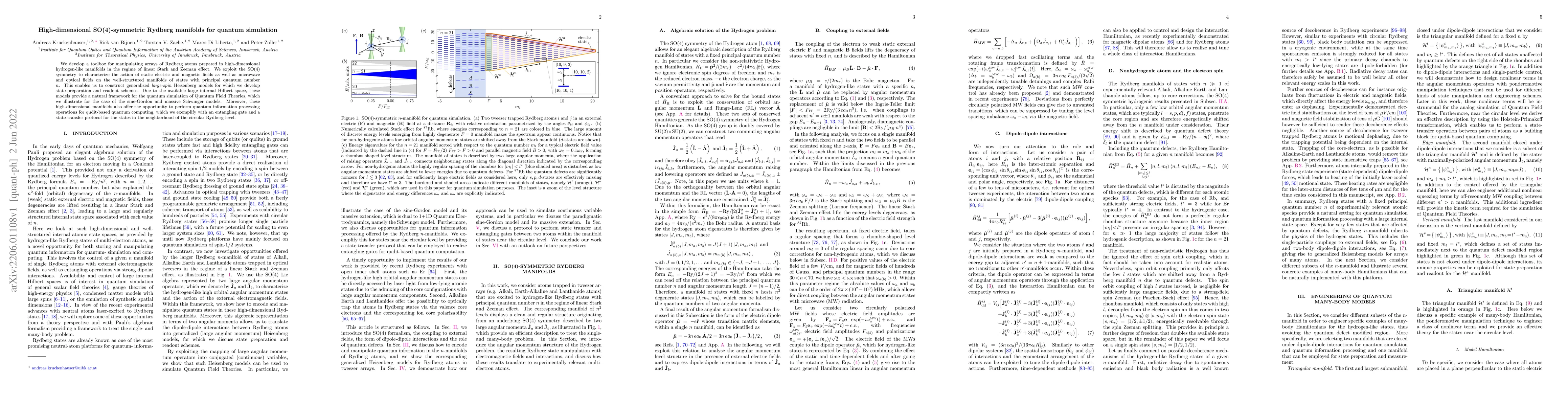 Thumbnail for High-dimensional SO(4)-symmetric Rydberg manifolds for quantum
  simulation